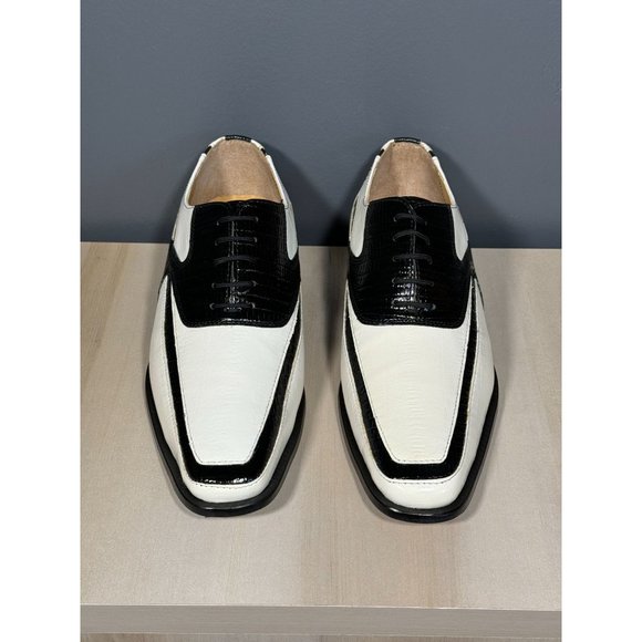 MEN'S WINTER WHITE + BLACK RETRO FASHION CROCO LOOK DRESS SHOES SIZE 8.5 - Picture 8 of 10